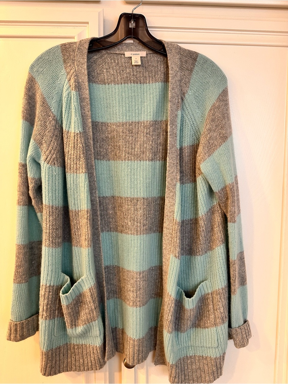 Nordstrom Caslon stripe Open-Front Cardigan Sweater - Gray & aqua size S